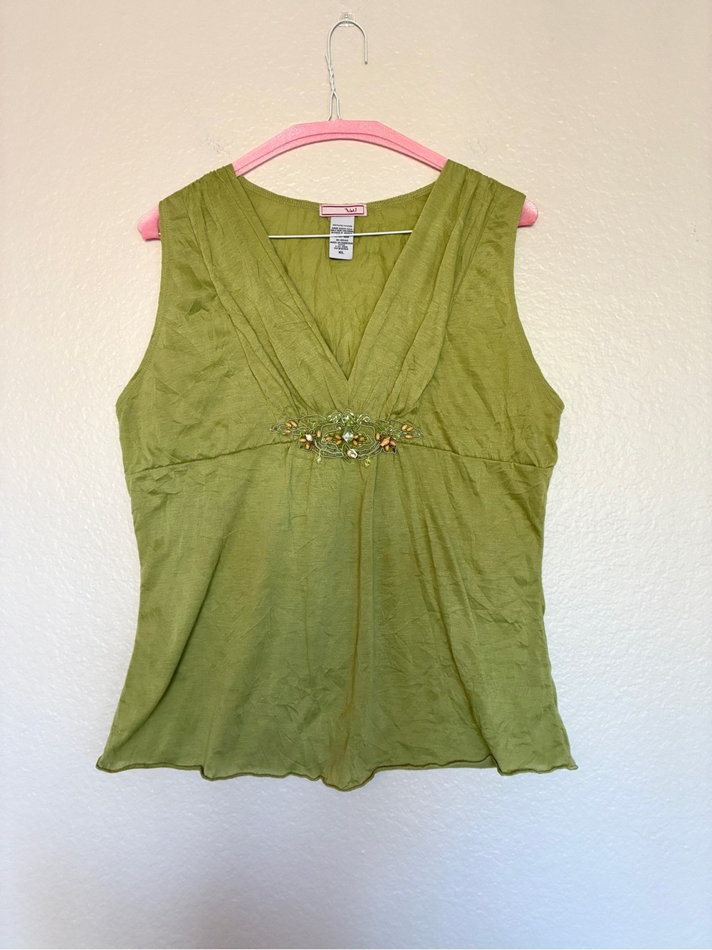 VTG Vol.1 Sea Green V-Neck Seashell Bead Embellished Babydoll Tank Top Fairycore